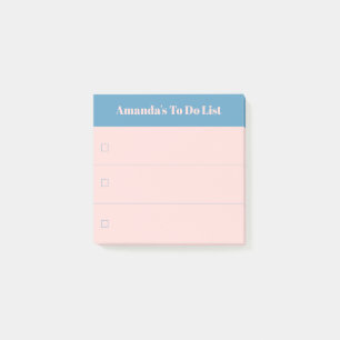 Modern Light Coral Blue To Do List Custom Name Post-it Notes