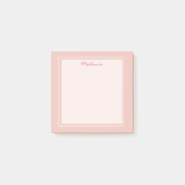 Modern Light Coral White Border Script Post-it Notes (Front)