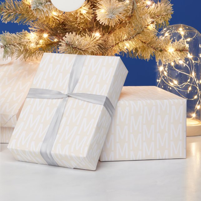Modern light cream custom monogram initial chic wrapping paper (Holidays)