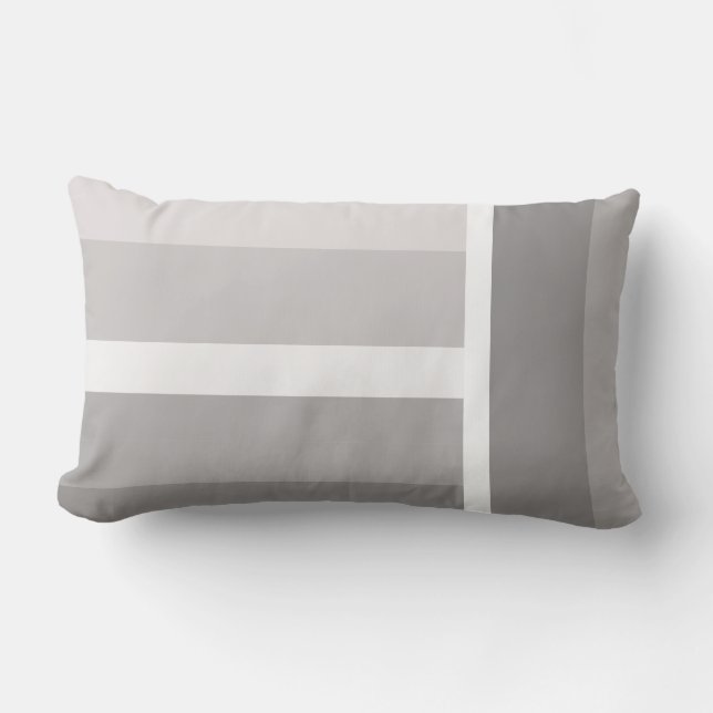 Modern light dark grey white stripes pattern lumbar pillow (Front)