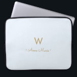 Modern Light Dusty Blue Gold Script Monogram Laptop Sleeve<br><div class="desc">A modern,  elegant monogram design with gold handwritten minimalist script typography and sans serif block typography on an elegant pale pastel Light Dusty Blue background. The monogram and name can be easily personalized.</div>