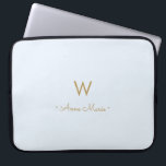 Modern Light Dusty Blue Gold Script Monogram Laptop Sleeve<br><div class="desc">A modern, elegant monogram design with gold handwritten minimalist script typography and sans serif block typography on an elegant pale pastel Light Dusty Blue background. The monogram and name can be easily personalized.</div>