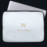 Modern Light Dusty Blue Gold Script Monogram Laptop Sleeve<br><div class="desc">A modern, elegant monogram design with gold handwritten minimalist script typography and sans serif block typography on an elegant pale pastel Light Dusty Blue background. The monogram and name can be easily personalized.</div>