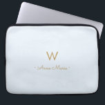 Modern Light Dusty Blue Gold Script Monogram Laptop Sleeve<br><div class="desc">A modern,  elegant monogram design with gold handwritten minimalist script typography and sans serif block typography on an elegant pale pastel Light Dusty Blue background. The monogram and name can be easily personalized.</div>