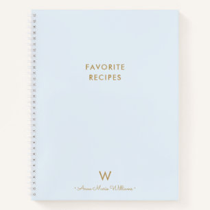 Modern Light Dusty Blue Gold Script Monogram Notebook