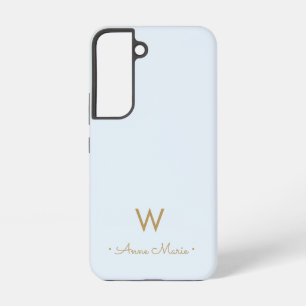 Modern Light Dusty Blue Gold Script Monogram Samsung Galaxy Case