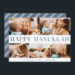 Modern Light | Elegant Hanukkah 5 Photo Collage Holiday Card<br><div class="desc">Share the joy of Hanukkah with these colourful photo collage cards featuring 5 of your favourite landscape or horizontal oriented photos. "Happy Hanukkah" appears through the centre in modern bicolor type,  with your family name,  custom greeting (shown with "love and light") and the year along the bottom.</div>