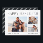 Modern Light | Elegant Hanukkah Photo Collage Holi Holiday Card<br><div class="desc">Share Hanukkah wishes with these simple and elegant photo collage cards,  featuring three of your favourite photos aligned in the centre. "Happy Hanukkah" appears across the top in chic and modern lettering,  with a custom message and your family name along the bottom.</div>