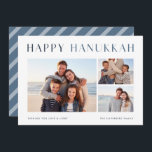Modern Light | Elegant Hanukkah Photo Collage Holiday Card<br><div class="desc">Share Hanukkah wishes with these simple and elegant photo collage cards,  featuring three of your favourite photos aligned in the centre. "Happy Hanukkah" appears across the top in chic and modern lettering,  with a custom message and your family name along the bottom.</div>
