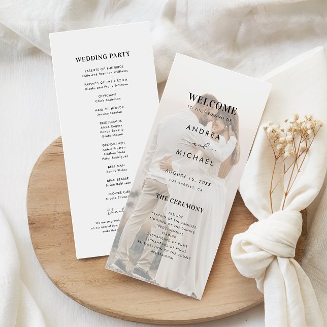 Modern Light Faded Transparent Photo Wedding Program (Creator Uploaded)