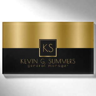 Modern Light Gold & Black Geometric Design Name Tag