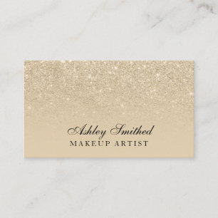 Modern light gold glitter beige ombre makeup business card
