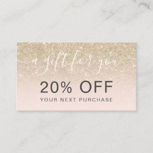 Modern light gold glitter blush ombre professional discount card
