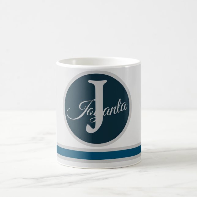 Modern Light greay blue Monogram Elegant Coffee Mug (Center)