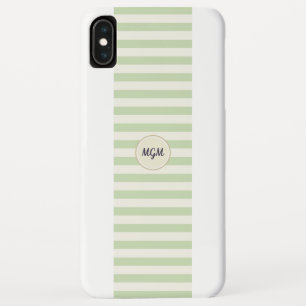 Modern Light Green and Cream Striped Monogram iPhone XS Max Case