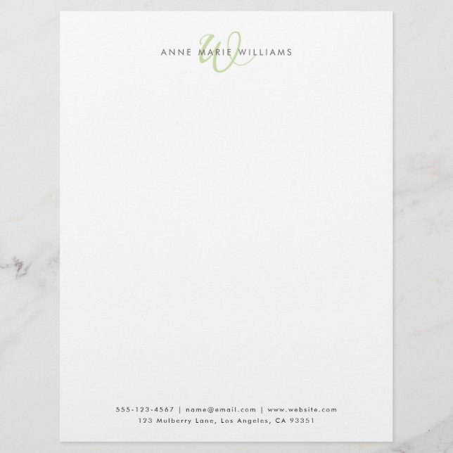 Modern Light Green Script Monogram Letterhead (Front)