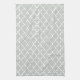 Modern Light Grey and White Moroccan Quatrefoil Kitchen Towel