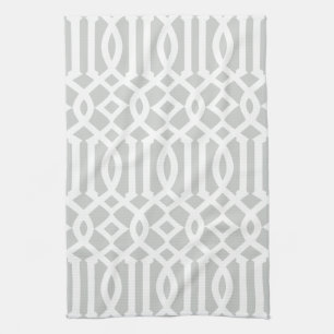 Modern Light Grey and White Trellis Pattern Kitchen Towel