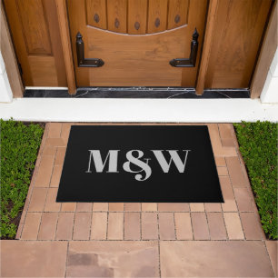 Modern light grey black custom couple monogram doormat