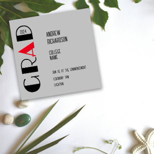 Modern light grey black red letter grad Flat Card