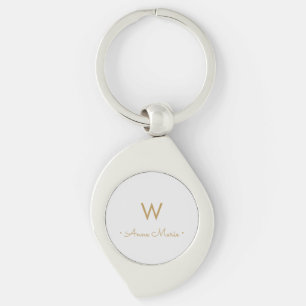 Modern Light Grey Gold Minimalist Monogram Keychain