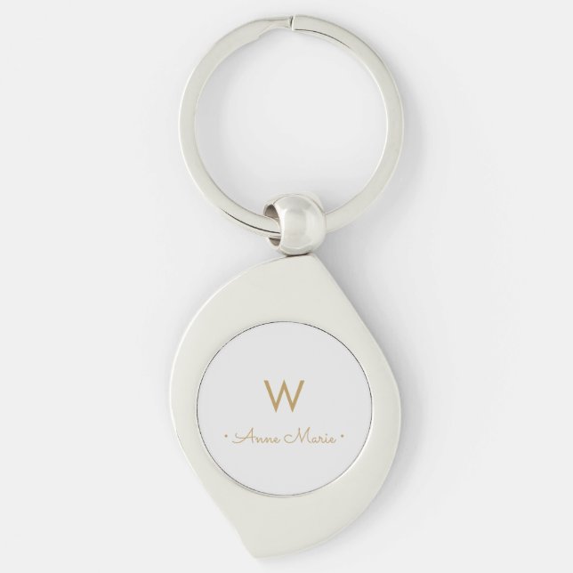 Modern Light Grey Gold Minimalist Monogram Keychain (Front)