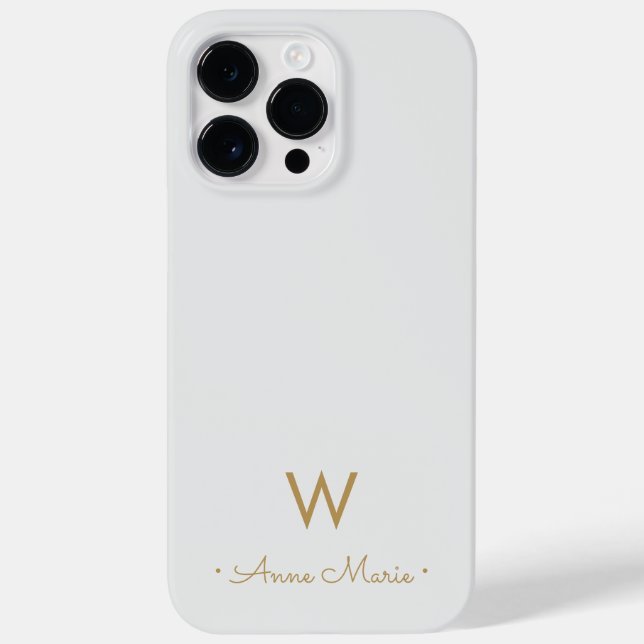 Modern Light Grey Gold Script Monogram Case-Mate iPhone Case (Back)