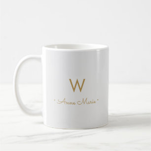 Modern Light Grey Gold Script Monogram Coffee Mug