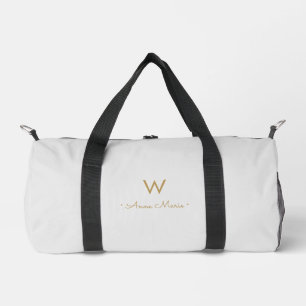 Modern Light Grey Gold Script Monogram Duffle Bag