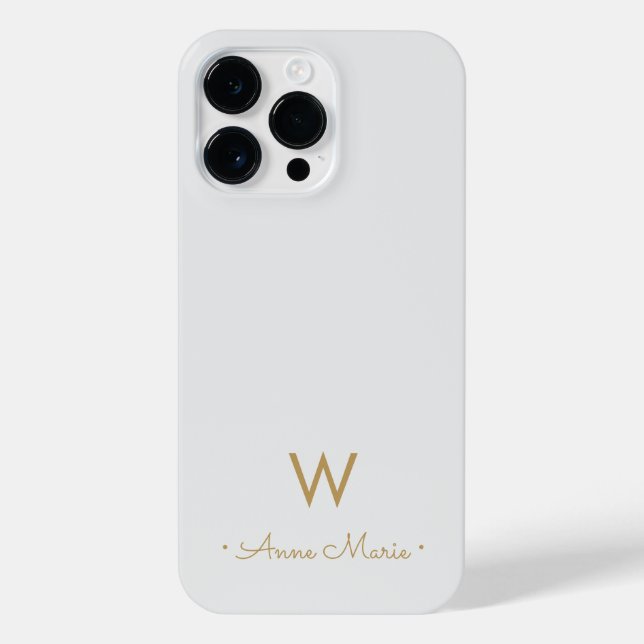Modern Light Grey Gold Script Monogram iPhone Case (Back)