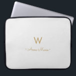 Modern Light Grey Gold Script Monogram Laptop Sleeve<br><div class="desc">A modern,  elegant monogram design with gold handwritten minimalist script typography and sans serif block typography on an elegant pale pastel Light Grey background. The monogram and name can be easily personalized.</div>