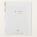 Modern Light Grey Gold Script Monogram Planner<br><div class="desc">Modern Light Grey Gold Script Monogram Planner. A modern,  elegant monogram design with gold handwritten minimalist script typography and sans serif block typography on an elegant pale pastel Light Grey background. The monogram and name can be easily personalized.</div>