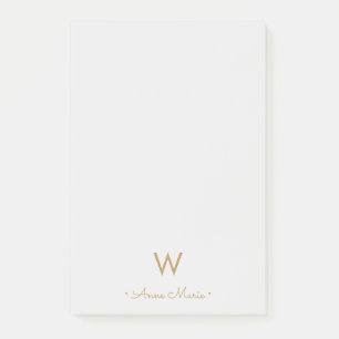 Modern Light Grey Gold Script Monogram Post-it Notes