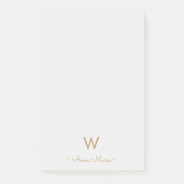 Modern Light Grey Gold Script Monogram Post-it Notes (Front)
