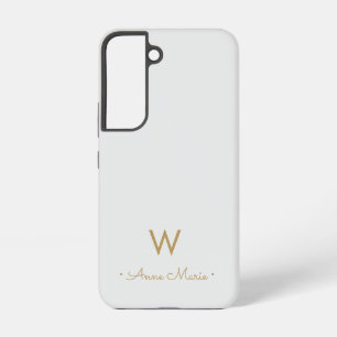 Modern Light Grey Gold Script Monogram Samsung Galaxy Case