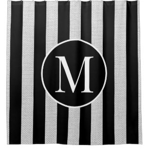 Modern Light Grey Linen Black Stripes Monogram