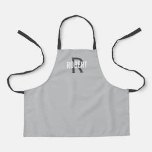 Modern light grey monogram boy name apron