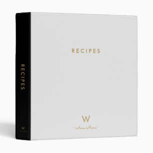 Modern Light Grey Pastel Monogram Recipe Binder