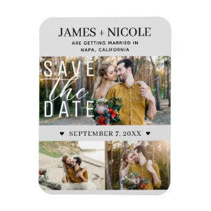 Modern Light Grey Save the Date Wedding 3 Photos Magnet