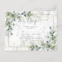 Modern Light Grey White Floral Gold Marble RSVP
