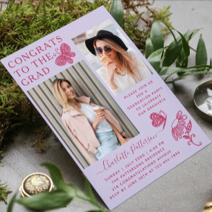 Modern Light Pink Butterfly Photo Graduation Party Invitation