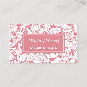 Modern Light Pink Floral Girly Wedding Planner Business Card