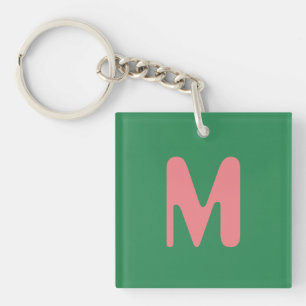 Modern Light Pink Initial Letter   Seaweed Green Keychain