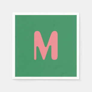 Modern Light Pink Initial Letter   Seaweed Green Napkin