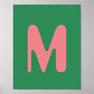 Modern Light Pink Initial Letter   Seaweed Green Poster
