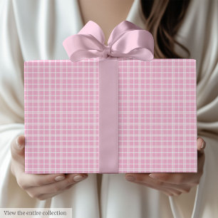 Modern Light Pink Plaid 80th Birthday Gift Wrap
