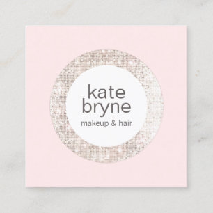 Modern Light Pink Sequin Beauty  Salon Square Business Card