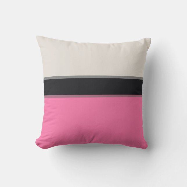 Modern Light Pink Silver Grey Black Stripes Outdoor Pillow (Front)