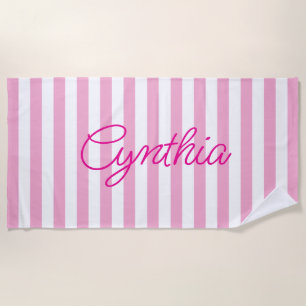 Modern Light Pink Stripe Personalized Beach Towel