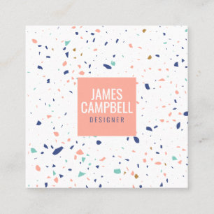 Modern light pink terrazzo marble abstract pattern square business card